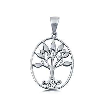 Oval Tree of Life Pendant Charm Solid 925 Sterling Silver